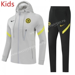 2021-2022 Chelsea Light Grey Kids/Youth Soccer Jacket Uniform With Hat-GDP