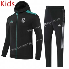 2021-2022 Champions League Real Madrid Black Kids/Youth Soccer Jacket Uniform With Hat-GDP