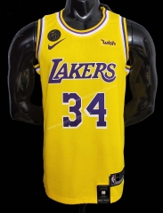 Commemorative Edition Los Angeles Lakers Yellow #34 NBA Jersey-609