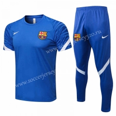 2021-2022 Barcelona Blue Short-sleeved Thailand Soccer Tracksuit-815