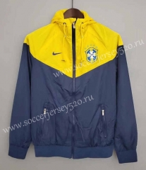 2021-2022 Brazil Royal Blue&Yellow Thailand Soccer Trench Coats With Hat-WD