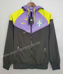 2021-2022 Brazil Black&Purple Thailand Soccer Trench Coats With Hat-WD