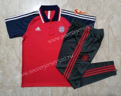 2021-2022 Bayern München Red（Royal Blue Sleeves） Thailand Polo Uniform-815