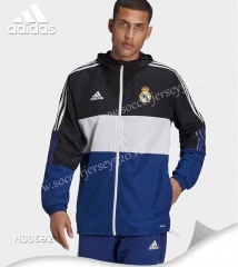 2022-2023 Real Madrid Black&White&Blue Trench Coats With Hat-8268