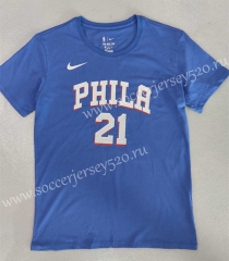 Philadelphia 76ers Blue #21 NBA Cotton T-shirt-LH