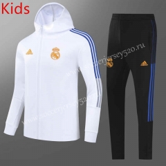 2021-2022 Real Madrid White Kids/Youth Soccer Jacket Uniform With Hat-GDP