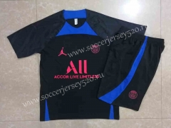 2022-2023 Paris SG Black Short-sleeved Thailand Soccer Tracksuit With Hat-815