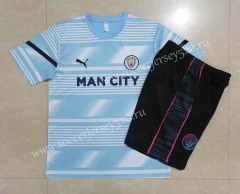 2022-2023 Manchester City Light Blue Short-sleeved Thailand Soccer Tracksuit-815