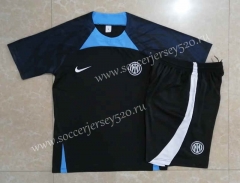 2022-2023 Inter Milan Black Short-sleeved Thailand Soccer Tracksuit With Hat-815