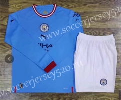 2022-2023 Manchester City Home Blue LS Soccer Uniform-709