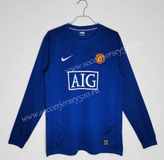 Retro Version 08-09 Manchester United 2nd Away Blue LS Thailand Soccer Jersey AAA-C1046