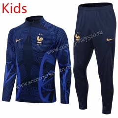 2022-2023 France Royal Blue Kids/Youth Soccer Tracksuit -411