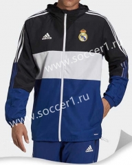 Real Madrid Black&White&Blue Trench Coats With Hat-DD1