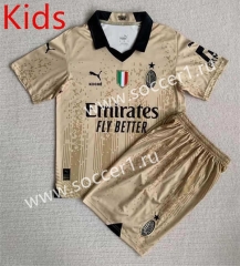 2023-2024 AC Milan Goalkeeper Gold Kids/Youth Soccer Uniform-AY