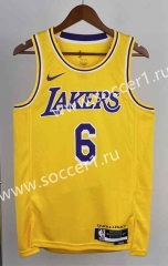 2023 Round Collar Los Angeles Lakers Yellow #6 NBA Jersey-311