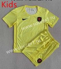 2023-2024 Netherlands Goalkeeper Yellow Kids/Youth Soccer Uniform-AY