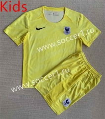 2023-2024 France Goalkeeper Yellow Kids/Youth Soccer Uniform-AY