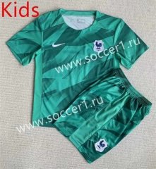 2023-2024 France Goalkeeper Green Kids/Youth Soccer Uniform-AY