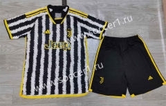2023-2024 Correct Version Juventus Home Black&White Soccer Traning Uniform-417