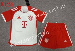 2023-2024 Bayern München Home White Kids/Youth Soccer Uniform-2353