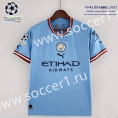 2022-2023 Champions Version Manchester City Home Blue Thailand Soccer Jersey AAA