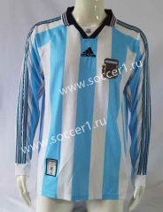 Retro Version 1998 Argentina Home Blue&White  LS Thailand Soccer Jersey AAA-503