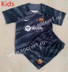 2023-2024 Barcelona Goalkeeper Gray&Black Kid/Youth Soccer Uniform-AY