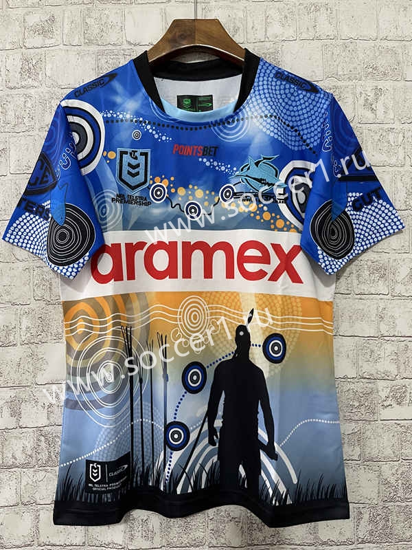 2023-2024 Native Version Sharks Blue Thailand Rugby Shirt,Shark