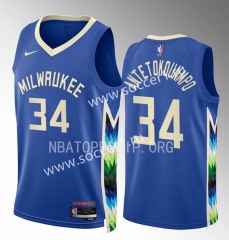 2023 City Version Milwaukee Bucks Blue #34 NBA Jersey-SN