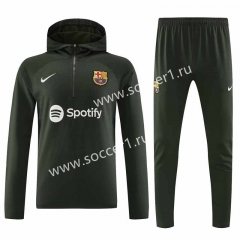 2023-2024 Barcelona Army Green Thailand Soccer Tracksuit With Hat-4627