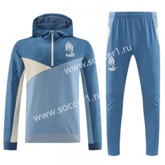 2023-2024 Olympique de Marseille Lake Blue Thailand Soccer Tracksuit With Hat-4627