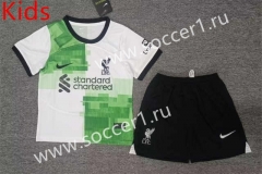 2023-2024 Correct Version Liverpool Away White&Green Kids/Youth Soccer Uniform-2353
