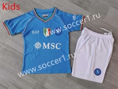 2023-2024 Napoli Home Blue Kids/Youth Soccer Uniform-6486