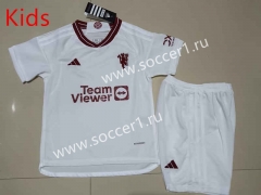 2023-2024 Retro Version Manchester United 2nd White Kids/Youth Soccer Uniform-507