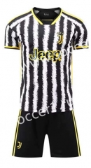 (Without Brand Logo) 2023-2024 Juventus Home Black&White Soccer Uniform-1506