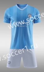 (Without Brand Logo) 2023-2024 Manchester City Home Blue Soccer Uniform-1506