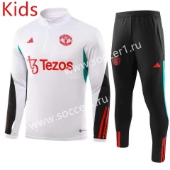 2023-2024 Manchester United White Kids/Youth Soccer Tracksuit-GDP