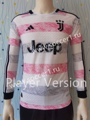Player Version 2023-2024 Juventus Away Pink&White LS Thailand Soccer Jersey AAA-807