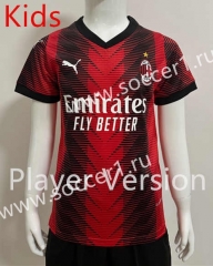 (Without Shorts) Player Version 2023-2024 AC Milan Home Red&Black Thailand Kids/Youth Soccer jersey-SJ