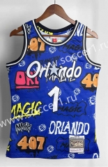 Reteo Version 94-95 Orlando Magic Mitchell&Ness Graffiti Blue #1 NBA Jersey-311