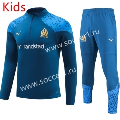 2023-2024 Olympique Marseille Blue Kids/Youth Thailand Soccer Tracksuit-GDP