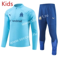 2023-2024 Olympique Marseille Sky Blue Kids/Youth Thailand Soccer Tracksuit-GDP