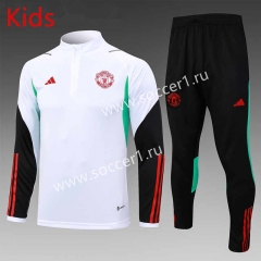 2023-2024 Manchester United White&Black Kids/Youth Soccer Tracksuit-815