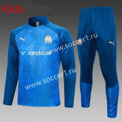 2023-2024 Olympique Marseille Blue Kids/Youth Soccer Tracksuit-815
