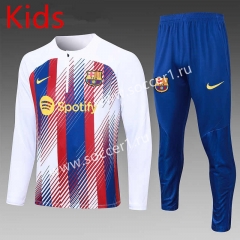 2023-2024 Barcelona White Kid-Youth Soccer Tracksuit -815