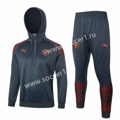 2023-24 Manchester City Grey Thailand Soccer Tracksuit With Hat-815