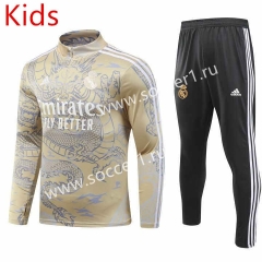 2023-2024 Special Version Real Madrid Yellow Kids/Youth Soccer Tracksuit-GDP