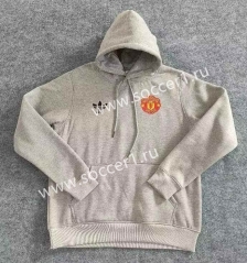 (S-3XL) 2023-2024 Manchester United Gray Thailand Soccer Tracksuit Top With Hat-CS