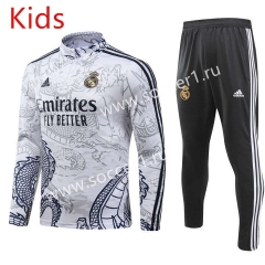 2023-2024 Real Madrid Special Version Grey Kids/Youth Soccer Tracksuit-GDP