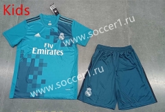 Retro Version 17-18 Real Madrid 2nd Away Blue Kids/Youth Soccer Uniform-8679